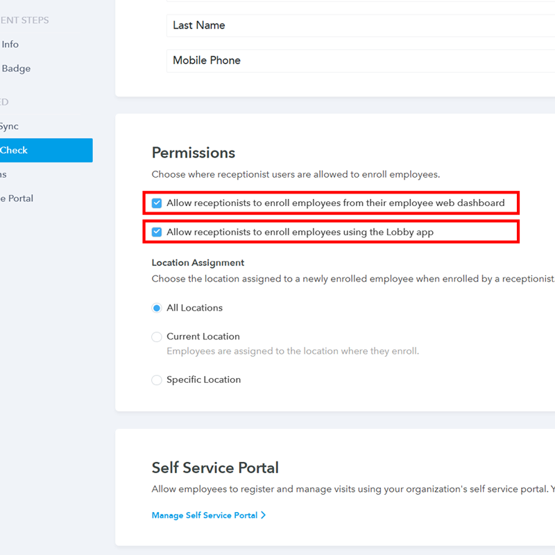 Enable receptionist enrollment