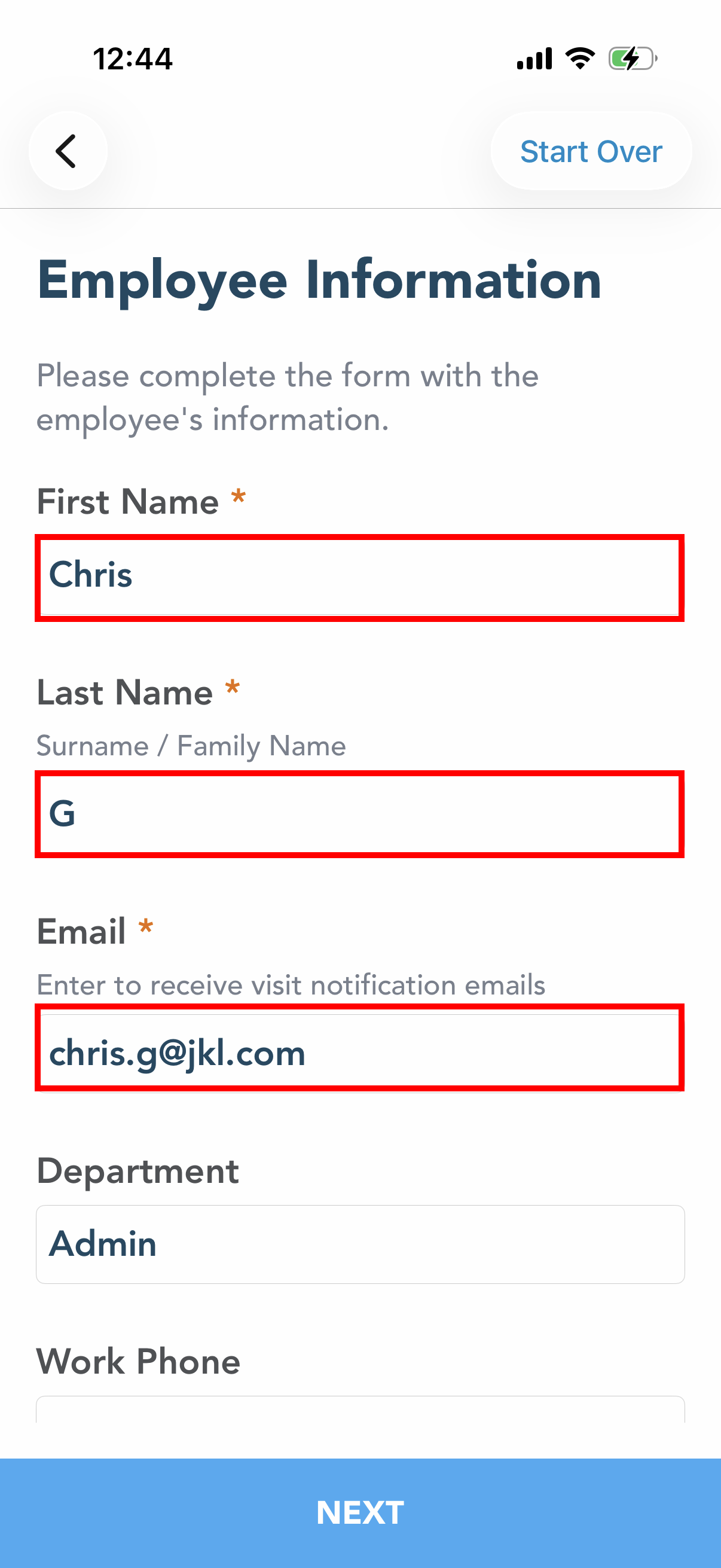 Fill out employee form