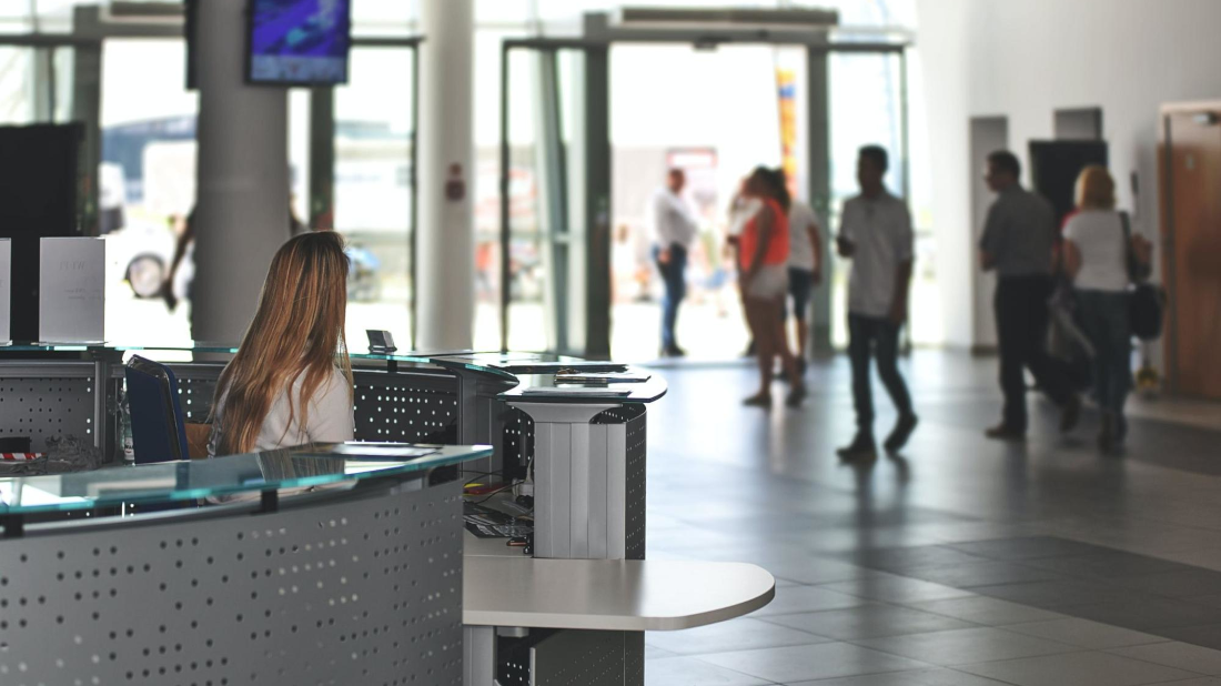 Visitors and employees checking in and out